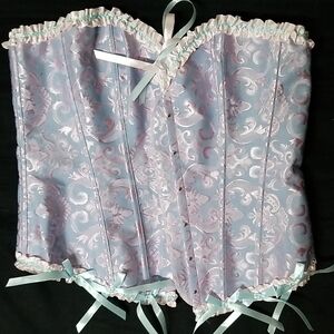 Elegant Lavender Brocade Corset with Pastel Trim - Unbranded